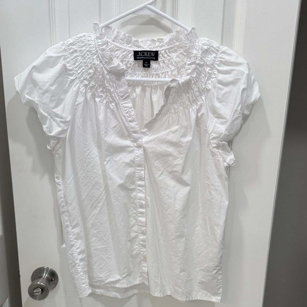 J. Crew White Smocked Button Up Shirt